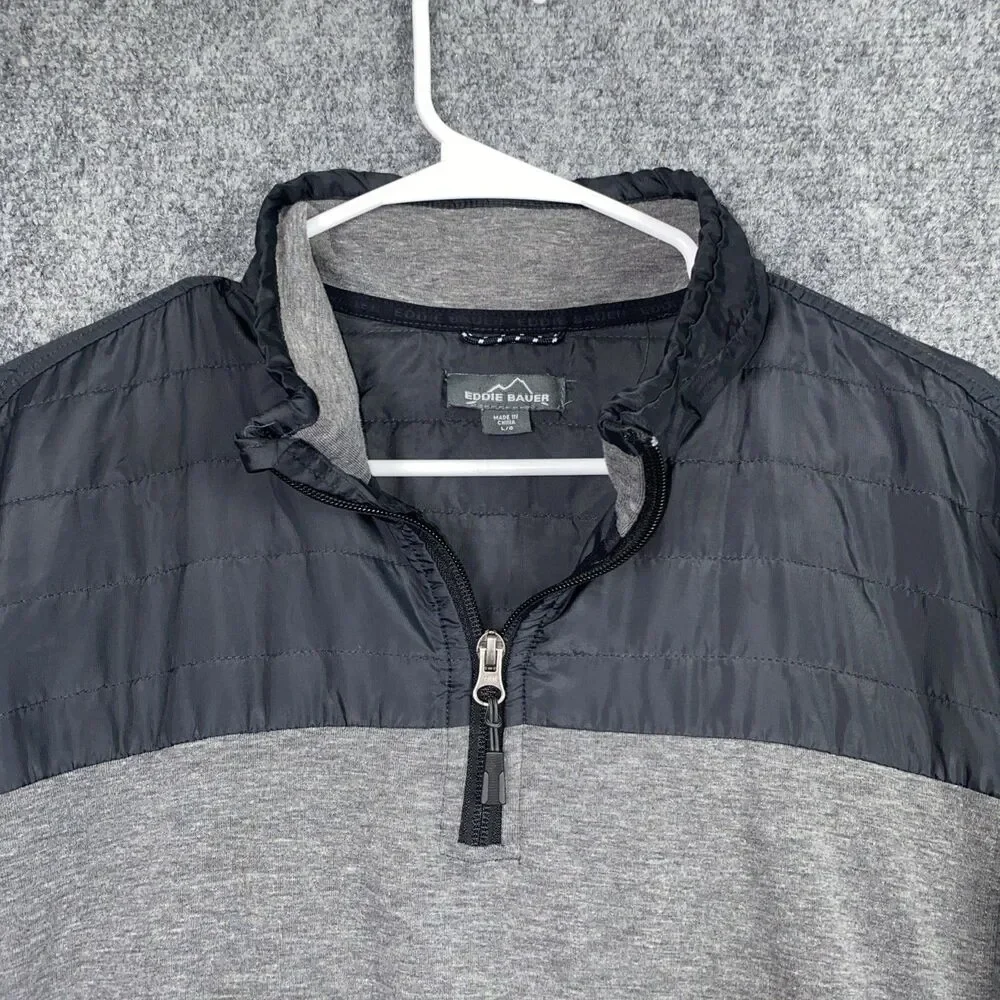 Eddie Bauer 1/4 Zip Pullover Mens Size L Gray Mix Media Casual Outdoors